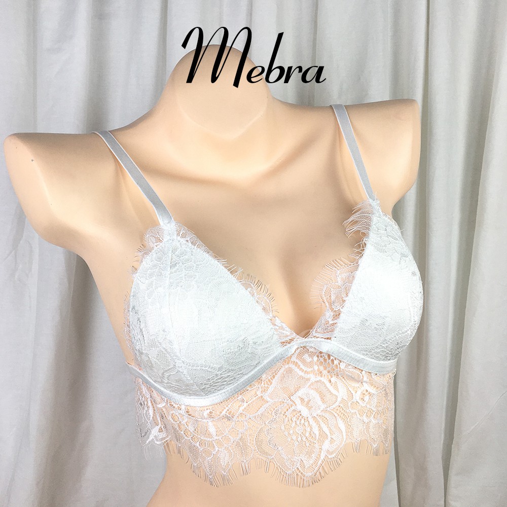 Áo Bralette không gọng, mút mỏng kết hợp chân ren sexy, gợi cảm, sang trọng ren hoa trắng lông mi Mebra CR035 | BigBuy360 - bigbuy360.vn