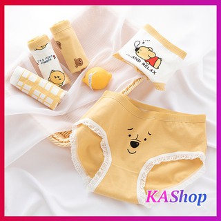 Quần lót nữ cotton Gấu vàng Baby CAO CẤP phối nơ DỄ THƯƠNG - Quần chip nữ dễ thương