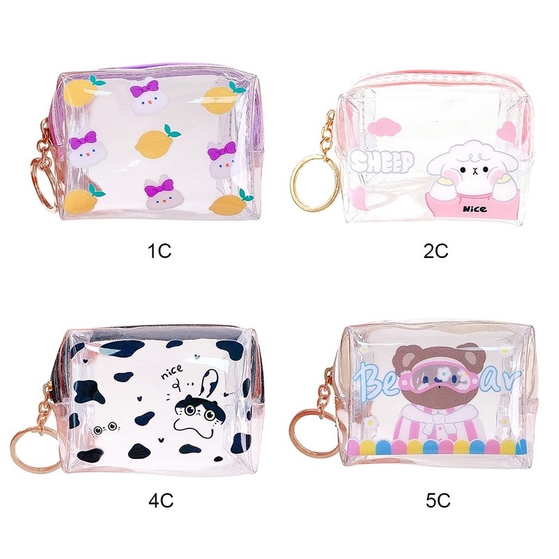 Túi Đựng Tiền Xu mini Trong Suốt Chống Thấm Nước In Họa Tiết Hoạt Hình Dễ Thương Cho Học Sinh