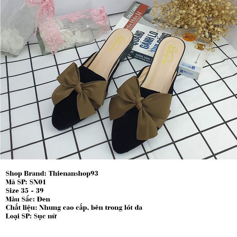 Giày Sục nữ mũi nhọn thắt nơ chất liệu nhung gót cao 3 phân Thiên An Mã Số: TA01