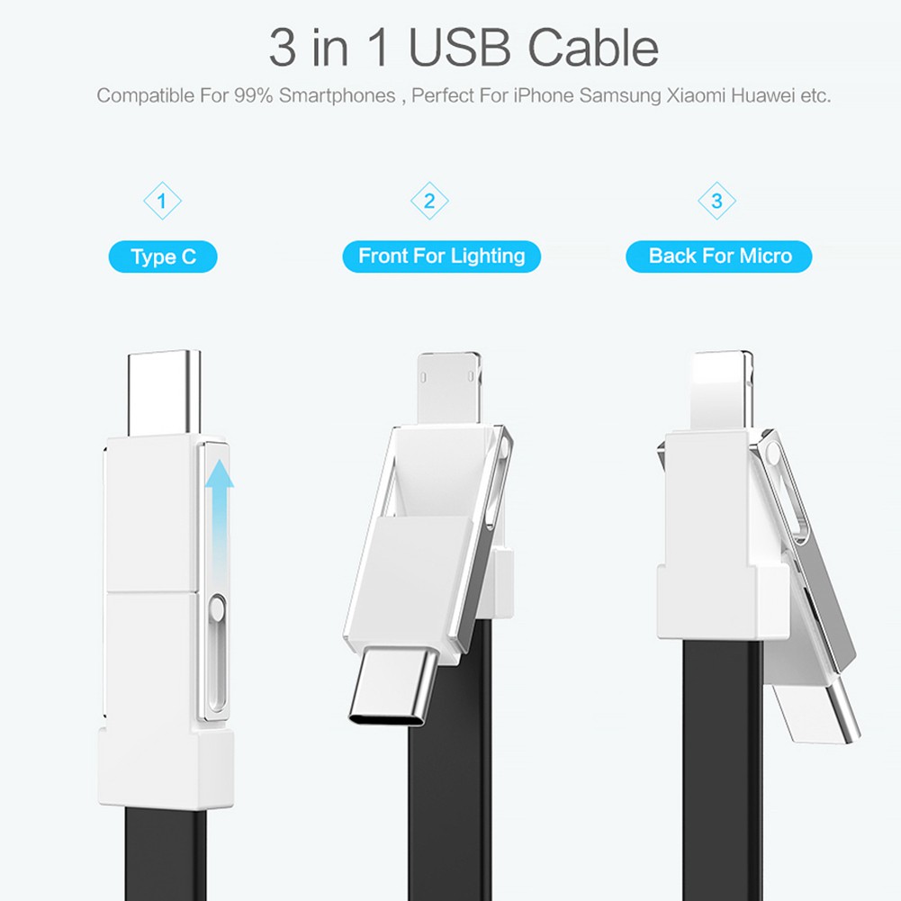 Cáp sạc Micro USB &amp; Type C &amp; 3 trong 1 thiết kế móc khóa tiện dụng