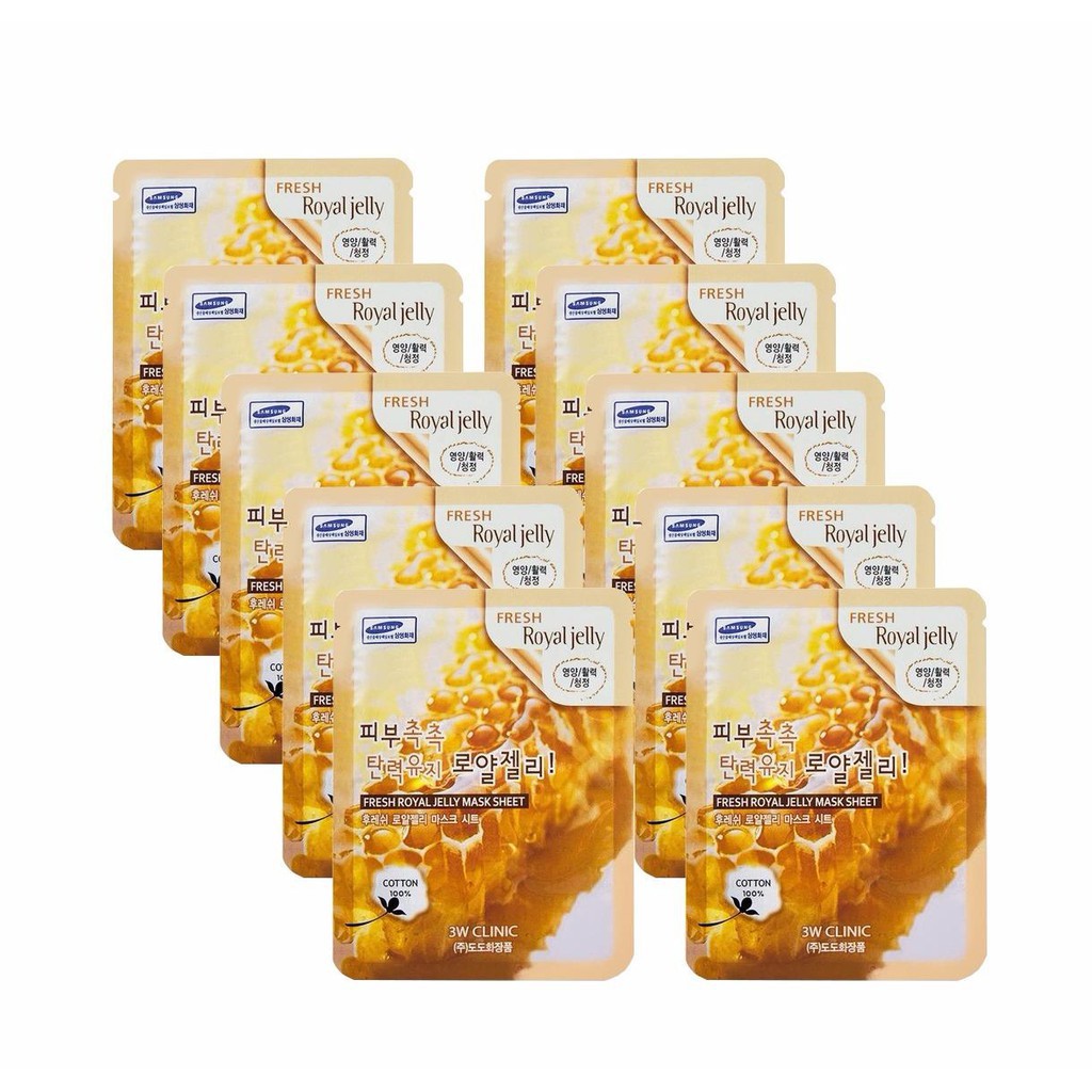 Combo 10 Mặt Nạ Dưỡng Sáng, Săn Chắc Da Sữa Ong Chúa 3W Clinic Royal Jelly Mask 23g x 10