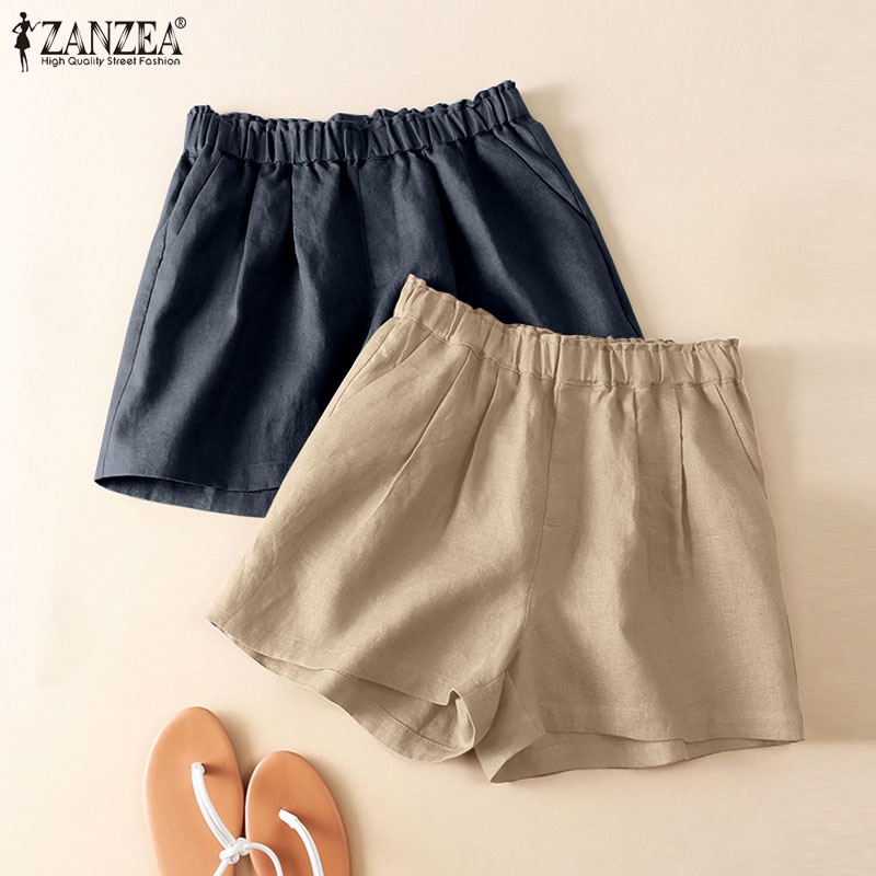 Quần ngắn ZANZEA ống rộng lưng thun thời trang mùa hè cho nữ