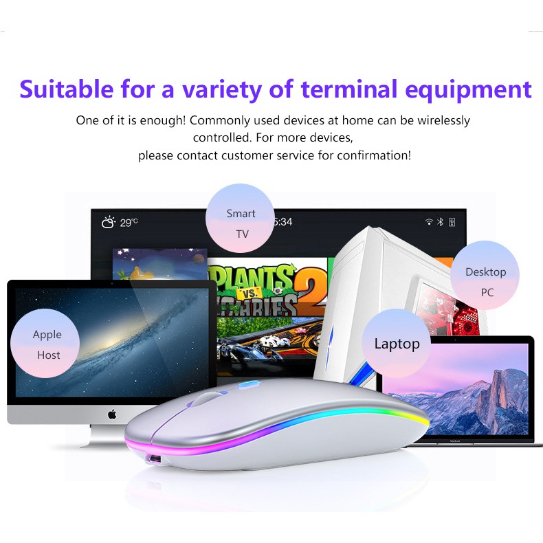 2.4G Silent Wireless Mouse 1600DPI RGB LED Backlit Rechargeable Gaming Mouse Ultra Slim Ergonomic