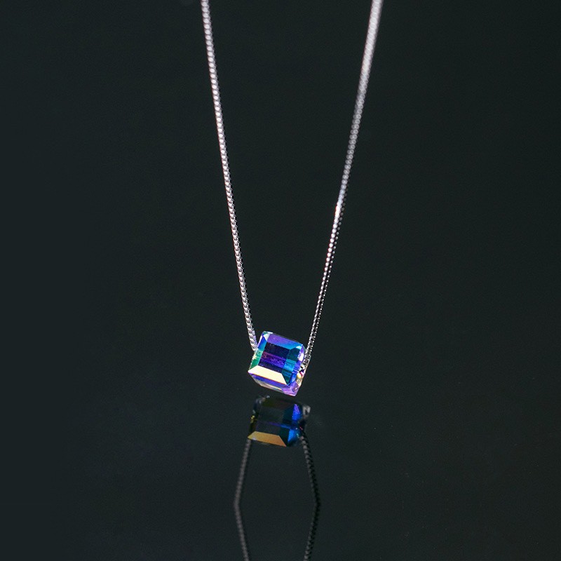 Vòng cổ bạc charm lập phương 7 màu thiết kế đơn giản lấp lánh, Dây cổ bạc 925 DUYSON SILVER [DCKX26]