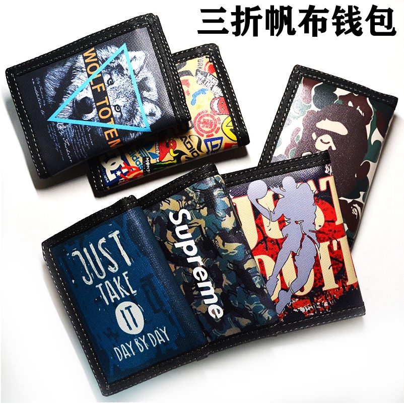 Ví Gấp Ba Khúc Vải canvas Siêu Mỏng Có Khóa Kéo Phong Cách Thể Thao Cho Nam