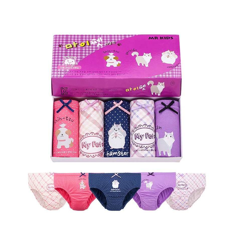 Set 5 quần lót bé gái Hàn Quốc 100% vải cotton thoáng mát, an toàn cho sức khỏe của bé mẫu My Pet Thú Cưng