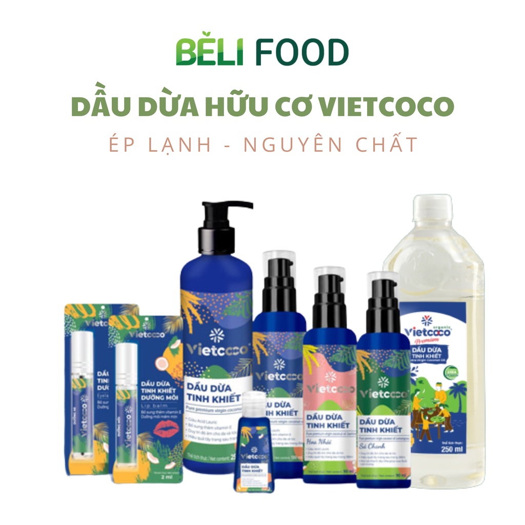 Dầu dừa hữu cơ tinh khiết ép lạnh nguyên chất Vietcoco eatclean, dưỡng mi, dưỡng tóc, dầu ogranic massage cho bé