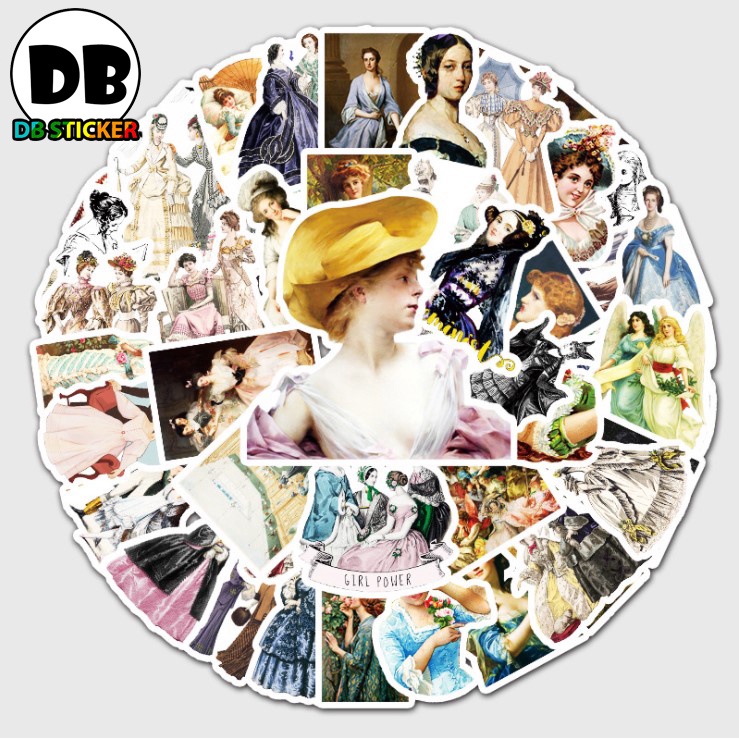 [Set 50 Cái] Sticker dán mũ bảo hiểm chống nước hình cô gái quý tộc - DB.095