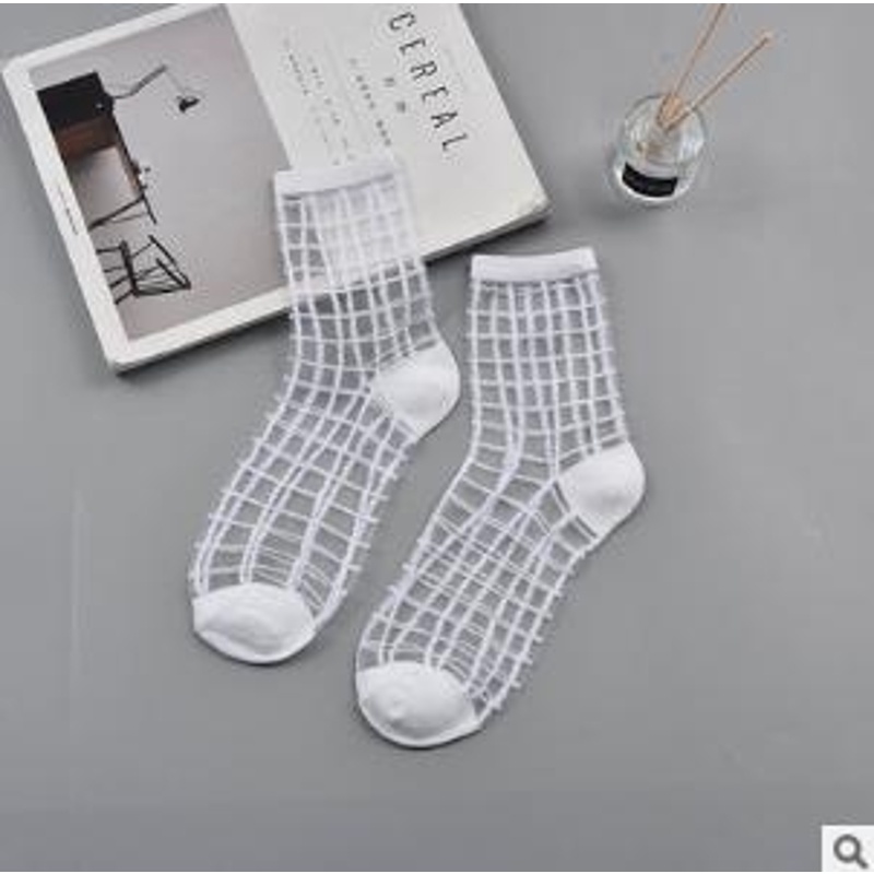 Vớ Lụa Xuyên Thấu Phối Ren Trong Suốt 10 Màu Tùy Chọn