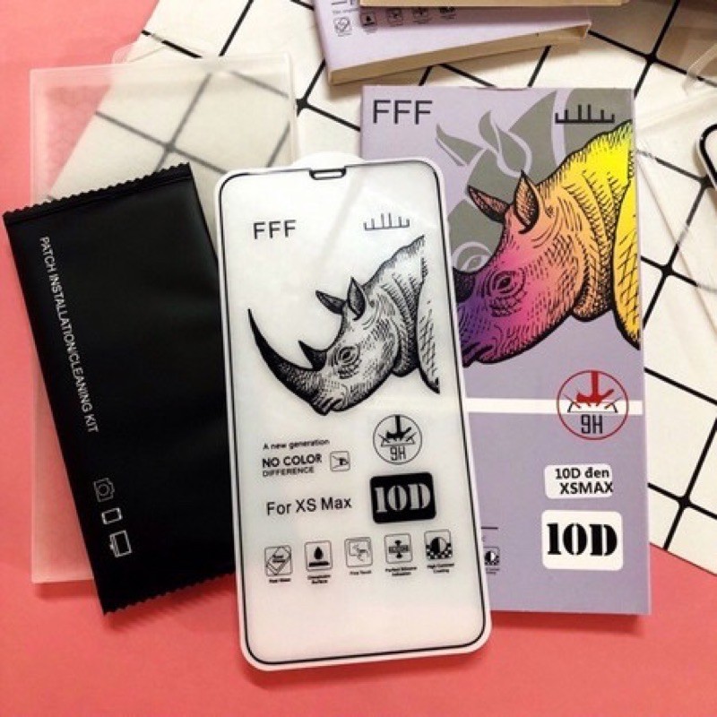 Kính cường lực Full màn 10D Tê giác cho iPhone 6 đến 12 Pro max siêu cứng Full box