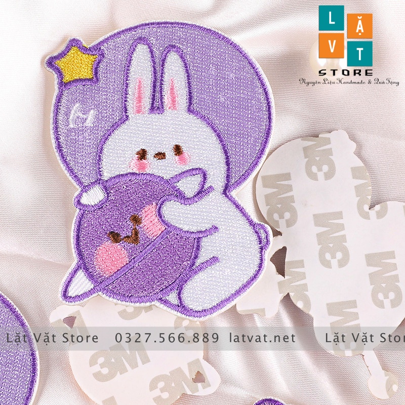 Bộ patch ủi quần áo Thỏ tím hình cực kì dễ thương, dán Vali, tủ lạnh, Sticker miếng dán quần áo...