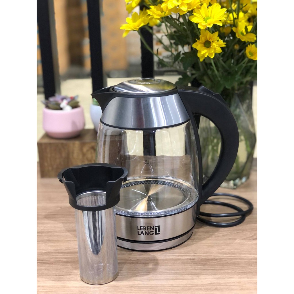 Ấm siêu tốc thủy tinh kèm lọc trà Lebenlang 1L8 LBE2819