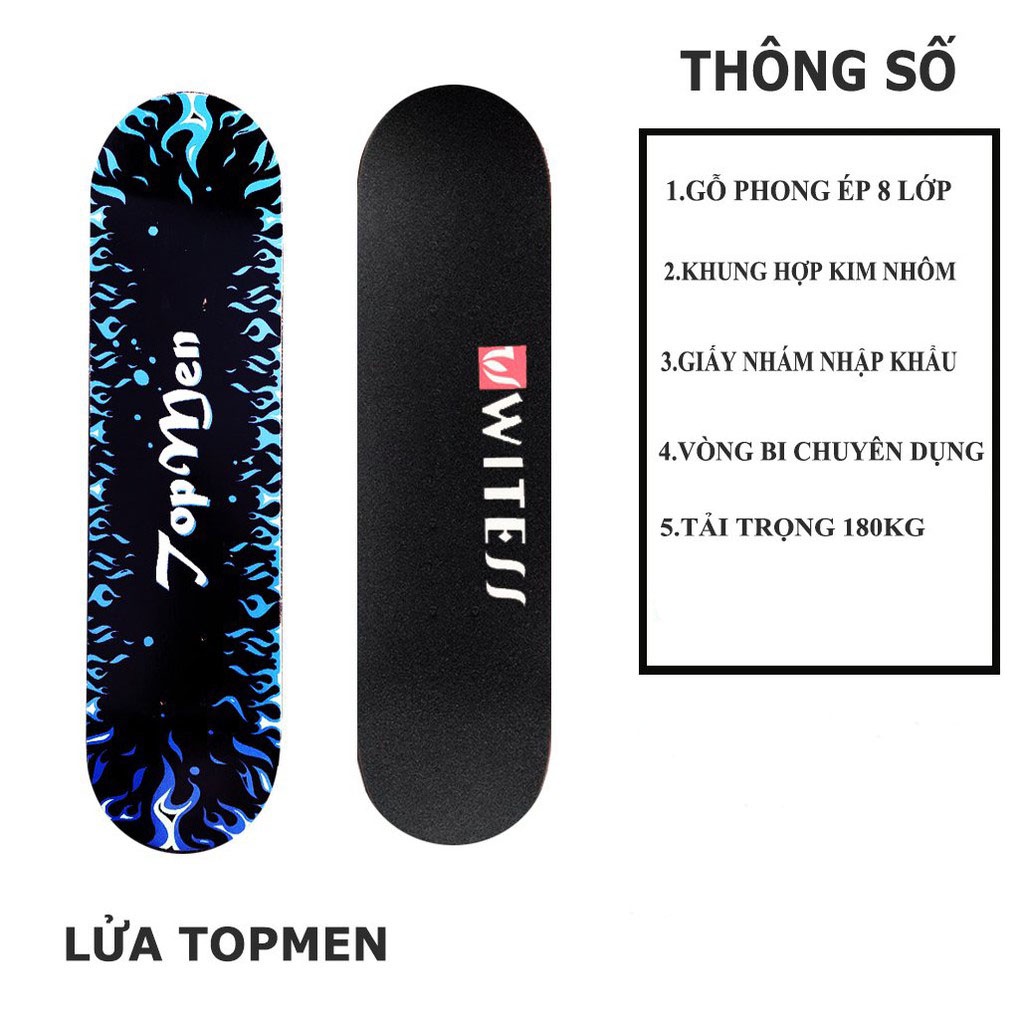 Ván Trượt Thi Đấu Skateboard Mặt Nhám Bánh Cao Su Đúc Cỡ Lớn 80cm Chịu Lực 120kg