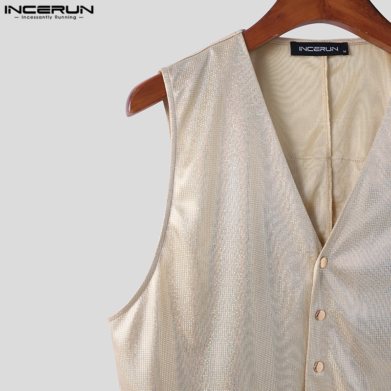 INCERUN Áo Tank Top Sát Nách Cài Nút Thiết Kế Thanh Lịch Cho Nam