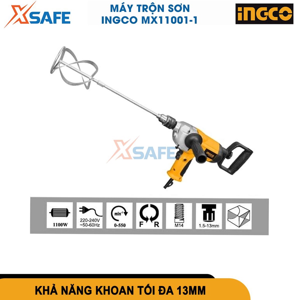 Máy trộn sơn Ingco MX11001-1 máy khoan cầm tay và khuấy sơn công suất 1100W tốc độ không tải 0-550rpm, có thể đảo chiều