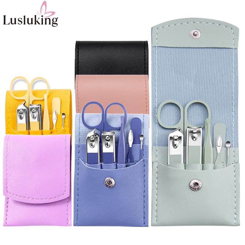 Bộ 4 / 7 dụng cụ làm móng LUSLUKING bằng thép không gỉ kèm túi da PU