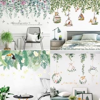 Decal lá xanh, decal cây xanh rủ trần dán tường