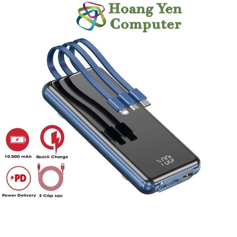 Sạc Dự Phòng Remax RPP-218 10000mAh Tích Hợp Cáp (Sạc Nhanh QC3.0 18W, PD18W, 22.5W, VOOC 2.0) - BH 1 Năm