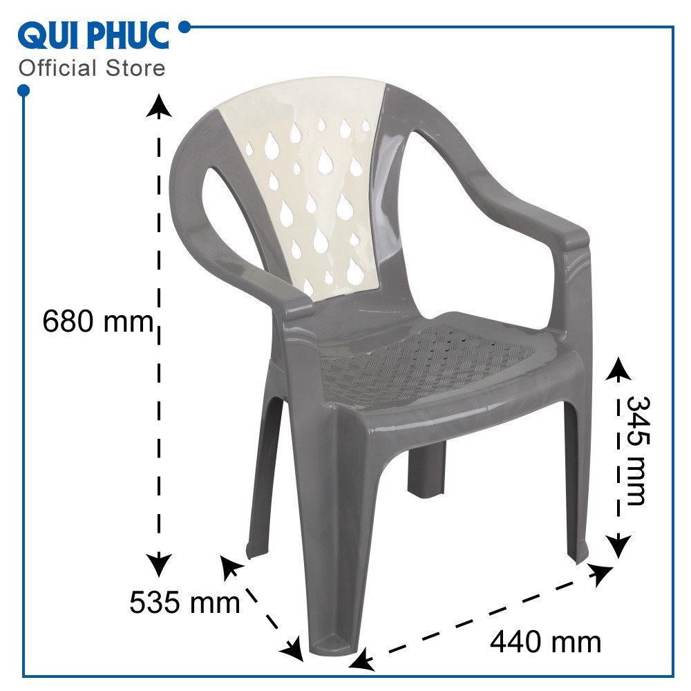 Ghế nhựa bành giọt nước Qui Phúc- chân đế cao su chống trượt- Tải trong 80kg