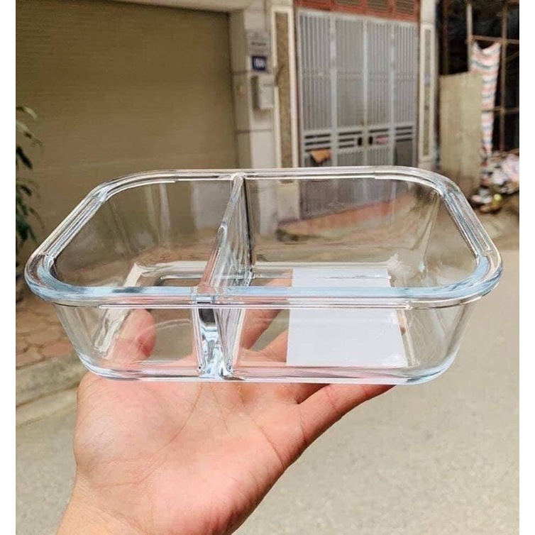 Hộp thuỷ tinh đem cơm 2 ngăn chịu nhiệt, chống tràn mang cơm văn phòng 1000ml