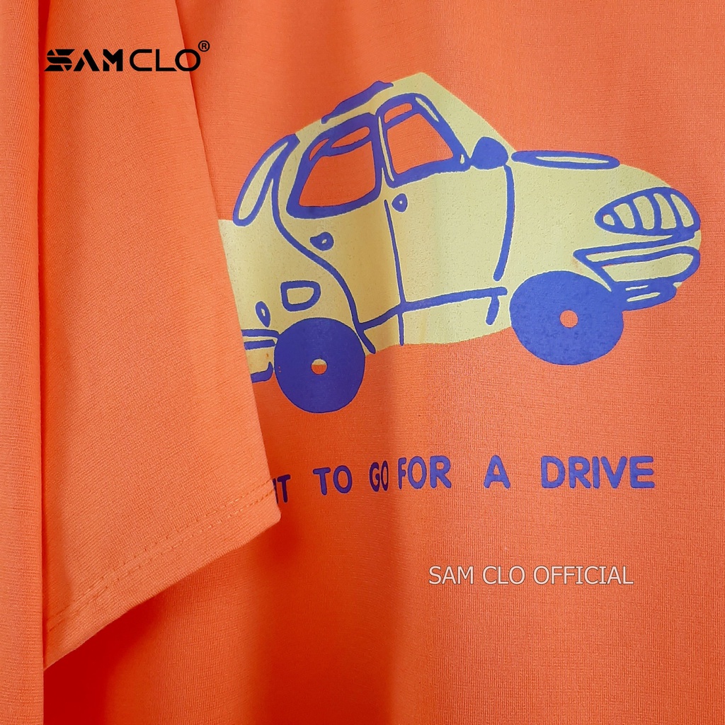 Áo phông tay lỡ nữ SAM CLO freesize thun form rộng dáng Unisex - mặc cặp, nhóm, lớp in DRIVE XE HƠI VÀNG