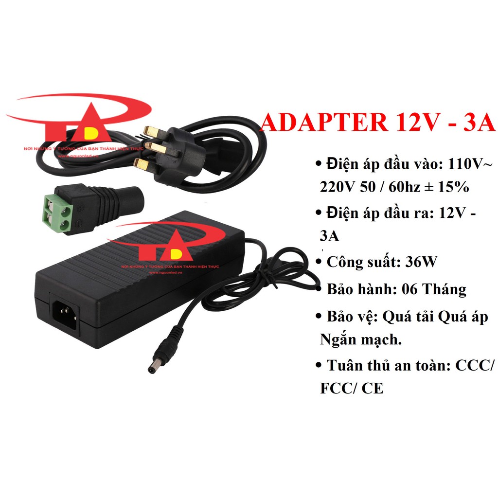 NGUỒN ADAPTER 12V 3A LOẠI TỐT, GIÁ RẺ, CHẤT LƯỢNG DÙNG CẤP NGUỒN DC12V CHO CAMERA, ĐÈN LED 12V, BƠM NƯỚC MINI...