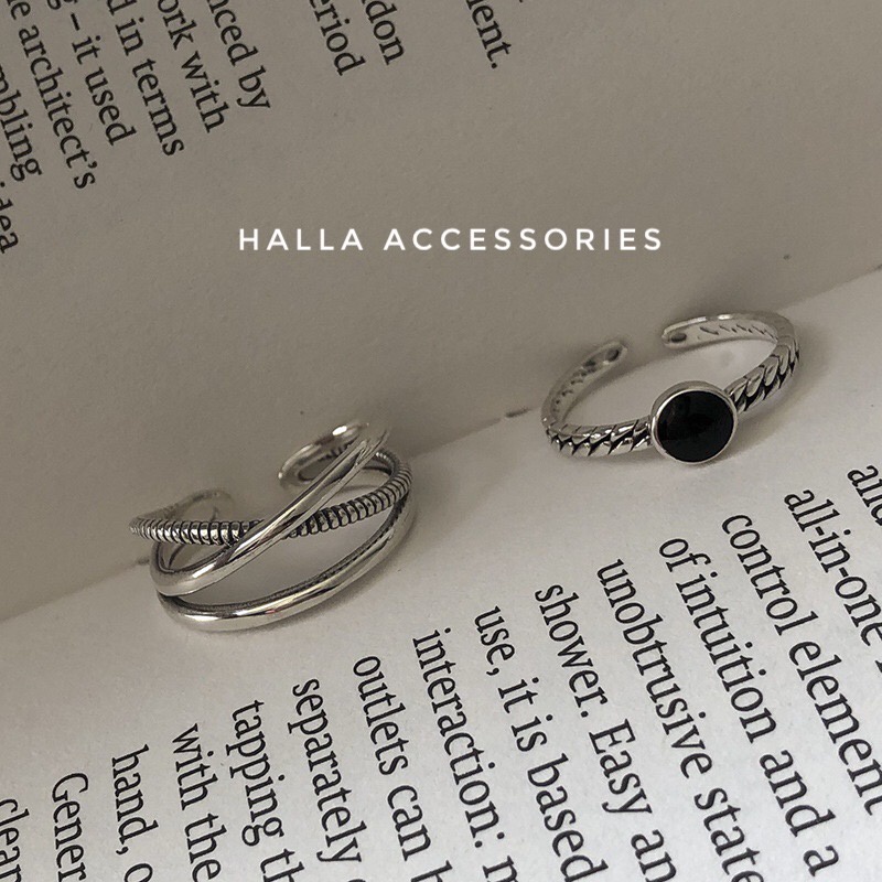 Nhẫn Nữ phủ Bạc S925 Black Vintage cao cấp HALLA