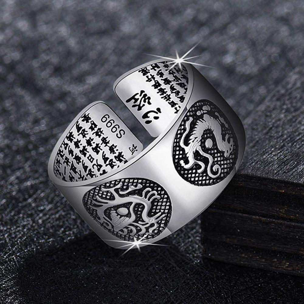 JARRED Nhẫn Hở Khắc Chữ Trung Hoa Phong Cách Punk Thời Trang Cho Nam