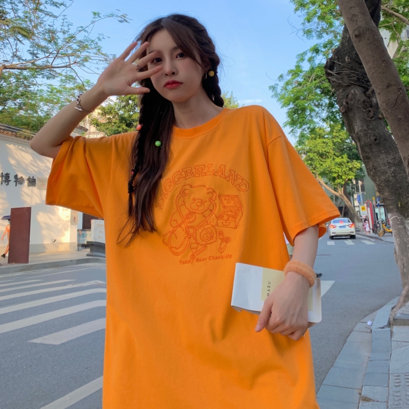 Áo thun ngắn tay thêu họa tiết xinh xắn dành cho nữ