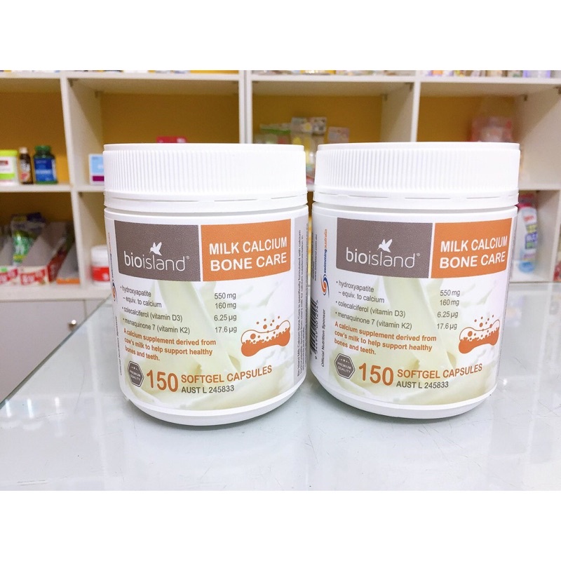 (Date 2027) Canxi sữa hữu cơ (150v) Bioisland Milk Calcium Bone Care, Úc, từ 12 tuổi