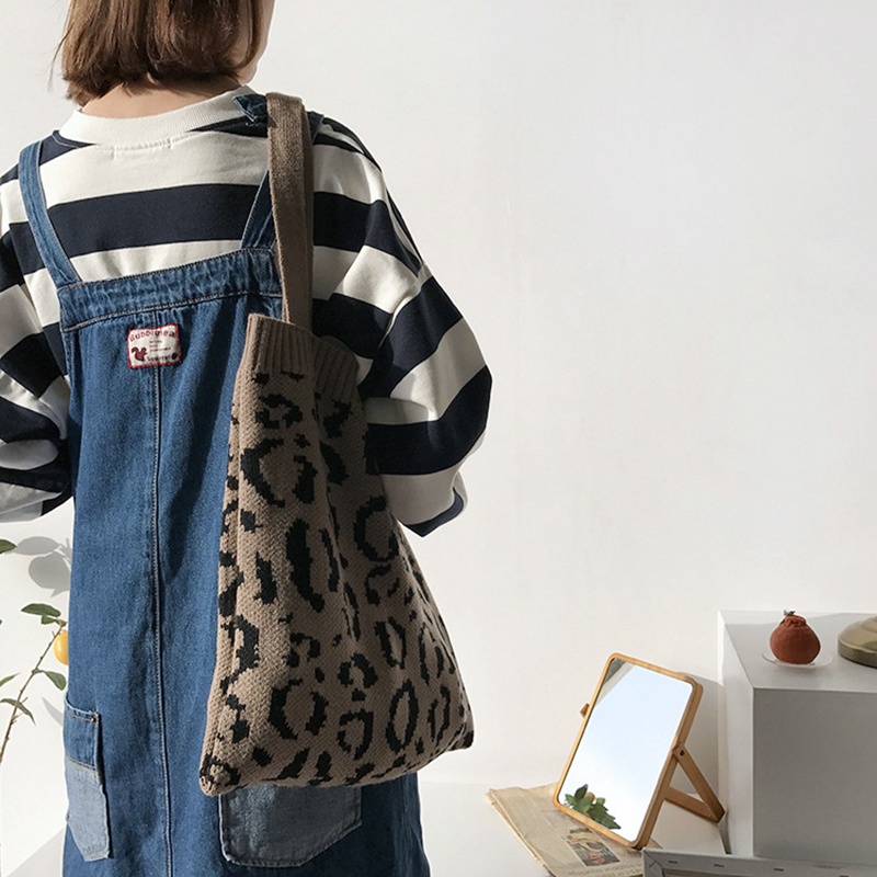 Thời Trang Túi Xách Vải Canvas Họa Tiết Da Báo Phối Lông Cá Tính Cho Nữ