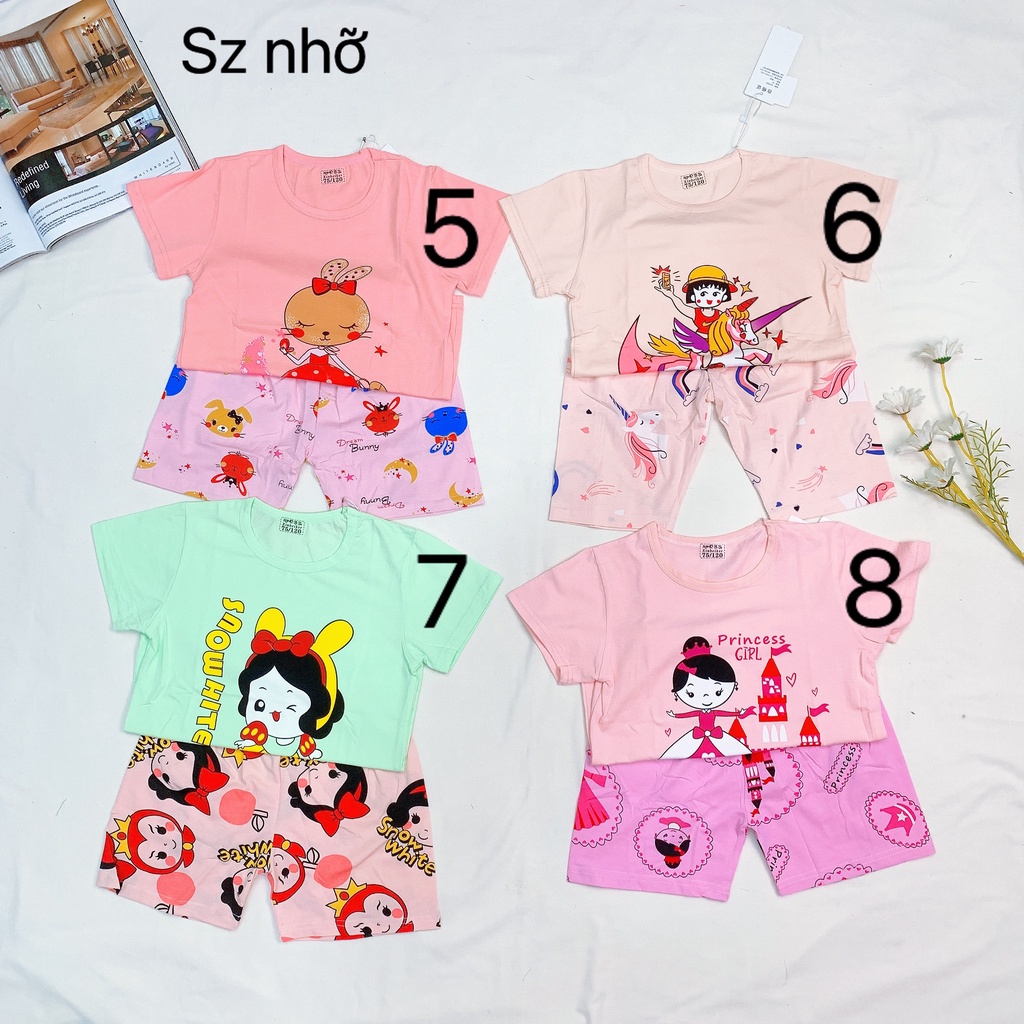 (16-23KG)Bộ cộc tay xuất Hàn cotton lạnh Quảng Châu cho bé GÁI sz nhỡ (70-75-80)- Bảng màu 2022