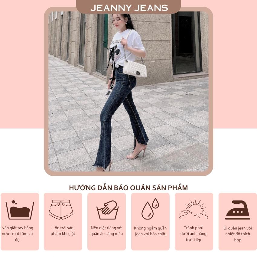 Quần bò ống loe Jeanny Jeans nữ xẻ gấu hack dáng quần bò nữ cạp cao siêu hot chất dày đẹp 849