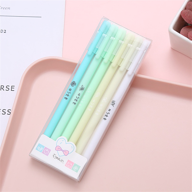 Bộ 6 bút mực gel màu đen vỏ màu sắc morandi dành cho học sinh