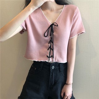 [HÀNG SẴN - ẢNH THẬT] Áo croptop đan dây cổ tim dễ thương hàng chất lượng cao