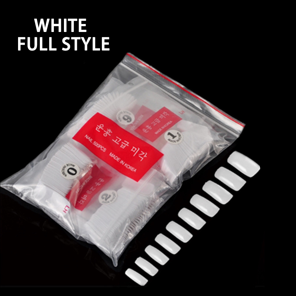 Bộ 500 móng tay giả bằng nhựa trong suốt/ màu trơn kiểu Pháp dành cho trang trí móng tay nghệ thuật