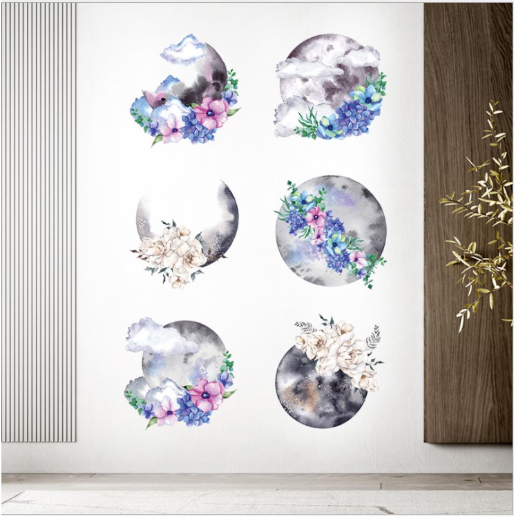 Decal dán tường trang trí - BỘ TRANH HOA TÍM TRĂNG HUYỀN ẢO HIỆN ĐẠI