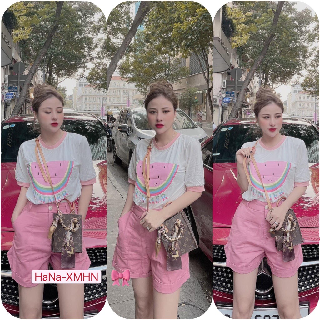 [MUA 1 ĐƯỢC 2] Set Trang Phục Nữ, Set Áo Phông Nữ Phối Quần Màu Hồng Siêu Xinh | BigBuy360 - bigbuy360.vn