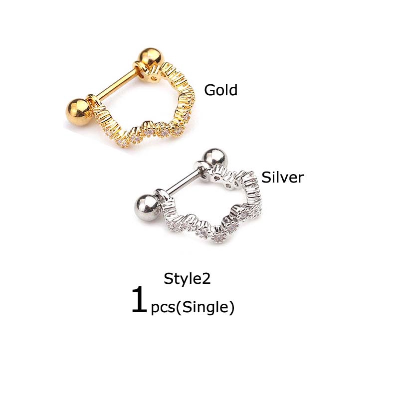 Khuyên xỏ vành tai hình dạng chữ U bằng đồng đính đá zircon chiều dài 8mm 20G