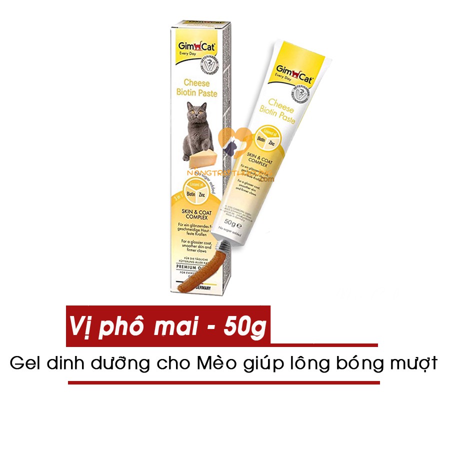Gel Dinh Dưỡng GIMCAT Cho Mèo Dưỡng Da Và Lông - Vị Phô Mai - GimCat Cheese Biotin Paste Skin & Coat Complex 50G/TUÝP