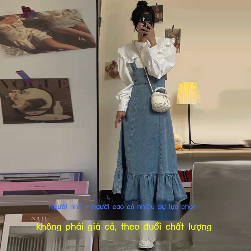 Set Áo Thun Ngắn Tay + Chân Váy Yếm denim Đuôi Cá Thời Trang Nữ