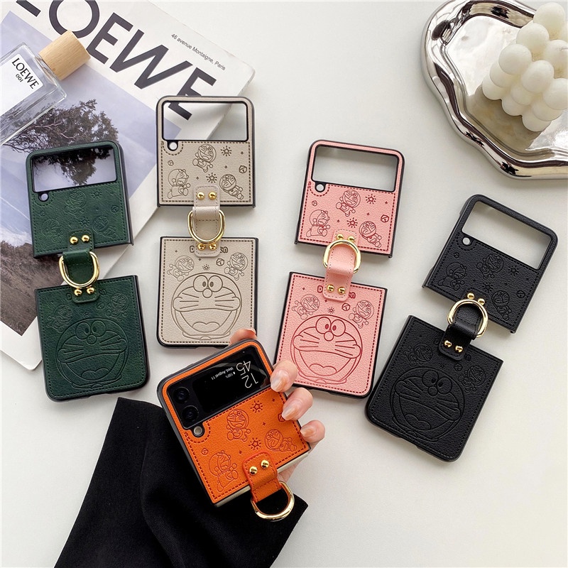 Ốp Điện Thoại Da PU Họa Tiết Hoạt Hình Doraemon Dễ Thương Có Giá Đỡ Cho Samsung Galaxy Z Flip 4 3 2 1 Samsung Z Flip3 5G