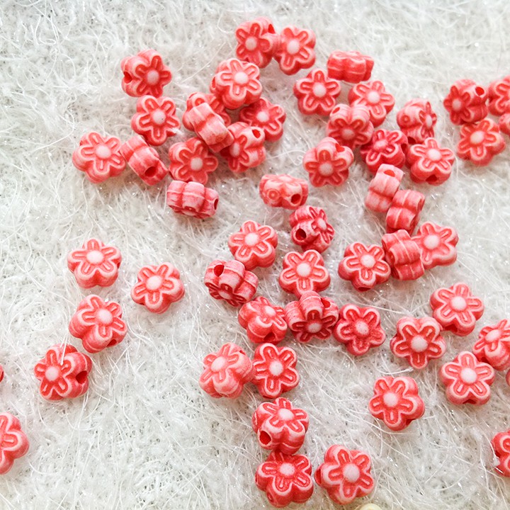 Cườm nhựa hoa mai 3d nhiều màu làm vòng tay dễ thương hạt bông size 6mm trang trí handmade