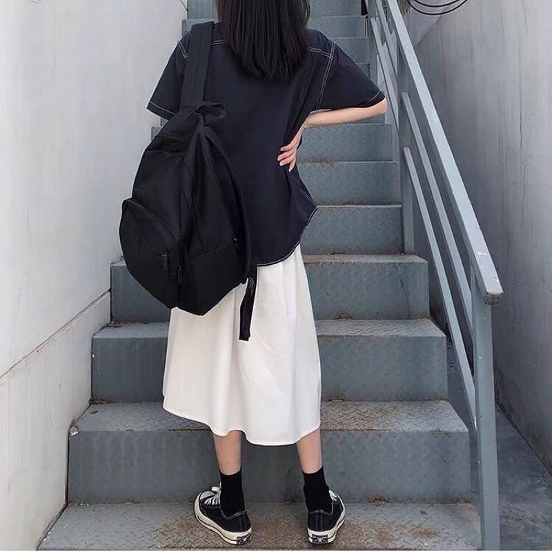 Chân Váy Kaki 🌸 Chân Váy Xoè Dáng Dài Trơn Ulzzang 2 Màu Đen|Trắng Basic