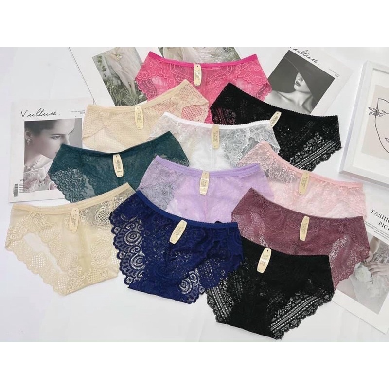 Set 10 quần lót ren sexy mix đủ màu, quần chip xinh free size 60kg