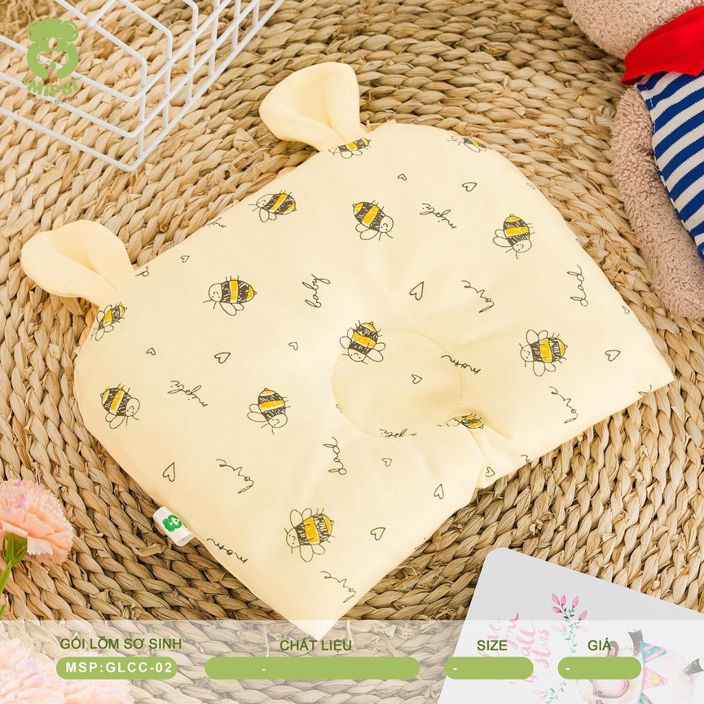 Mipbi. Gối lõm sơ sinh (có thể tháo rời vỏ gối)