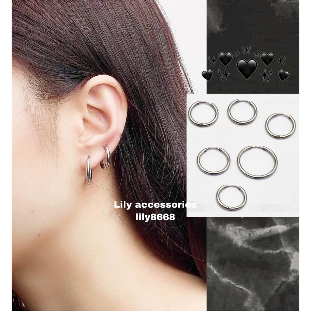 Classic Hoop Earring khuyên tai titan tròn basic không gỉ không đen không dị ứng nam nữ unisex