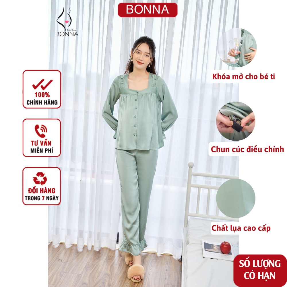 Bộ bầu và sau sinh BONNA có khóa mở cho bé tuti, quần có chun cúc điều chỉnh, lụa ngọc trai cao cấp, thoáng mát B030
