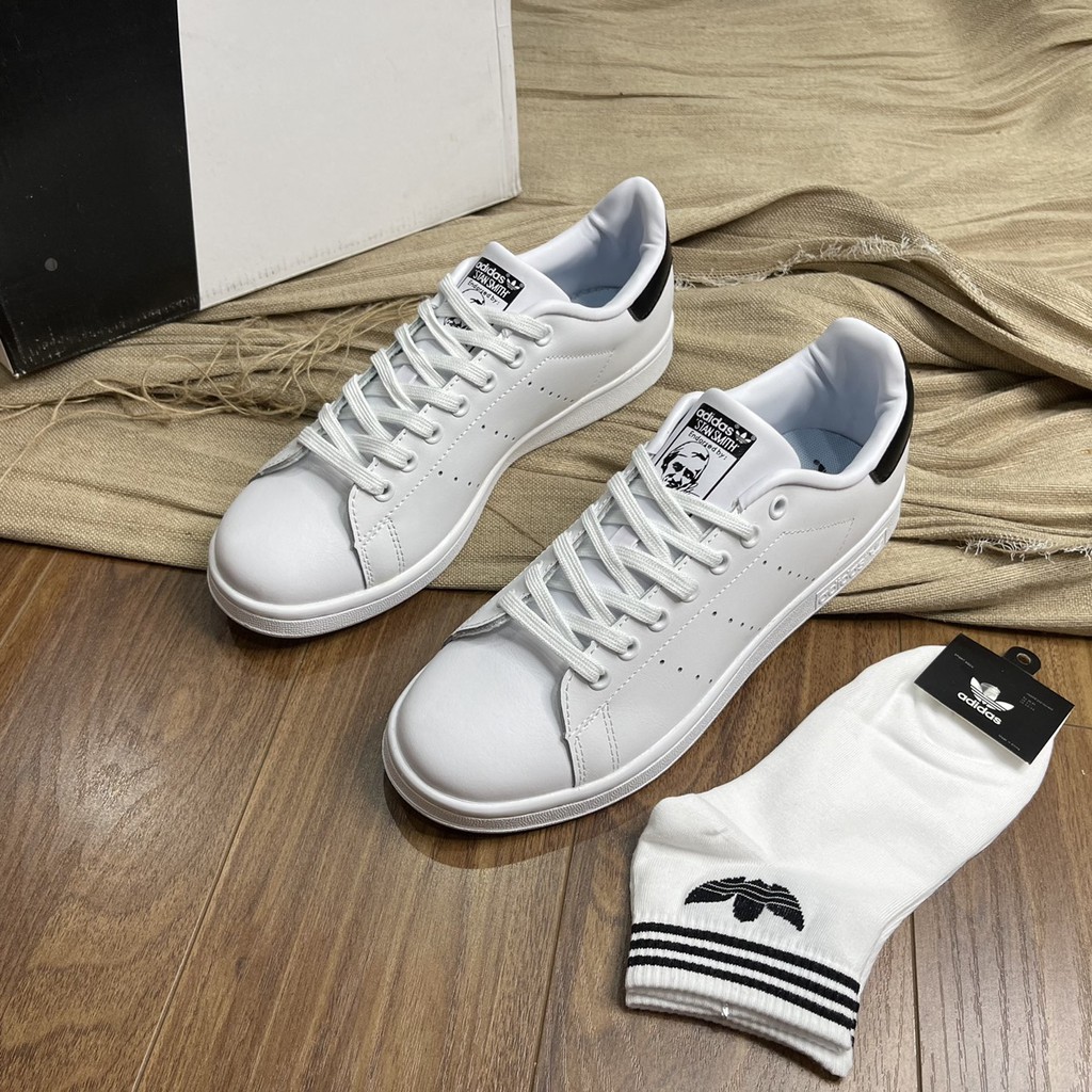 Giày Stansmith da trắng chất liệu da miếng chống nhăn kiểu dáng classic dễ phối đồ